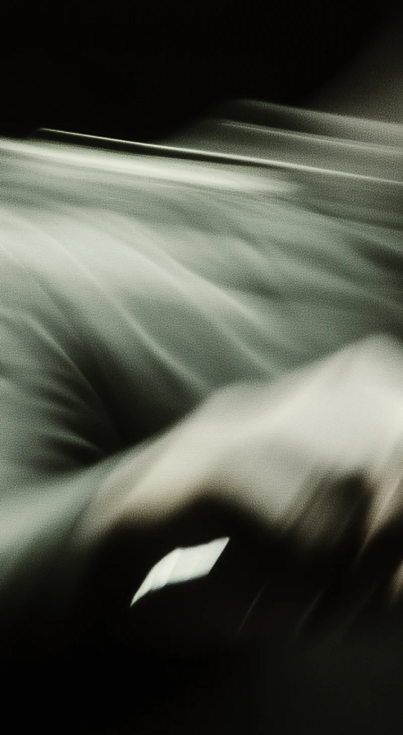 Hands on strings, smeared by a long exposure under stage light